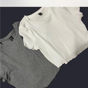 SHEIN Gray and White Ribbed Blouses